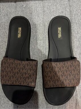 Michael Kors Brown MK Monogram Slide Sandals